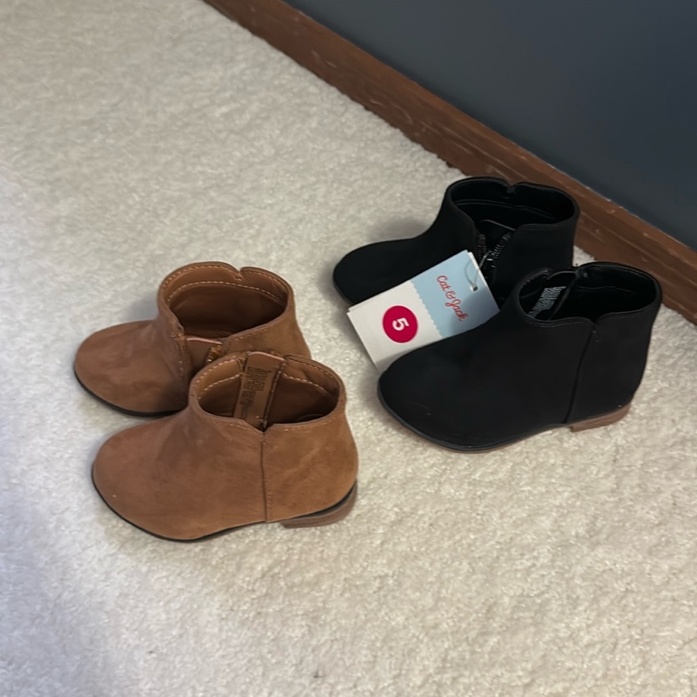 Toddler size 5 black and tan boots. 2 pairs